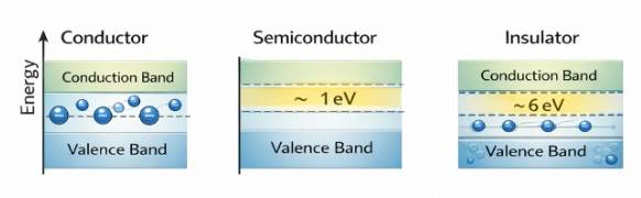 Energy band diagram of a conductor showing overlapping bands