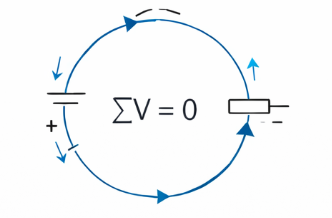 Kirchhoff's Voltage Law (KVL) illustration showing sum of voltages in a closed loop