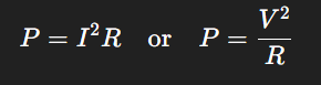 Alternate power formulas P = I²R and P = V²/R