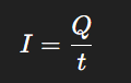 Mathematical formula for electric current I = Q/t