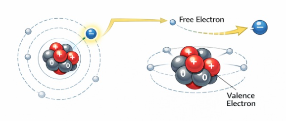 Valence band and conduction band energy levels in an atom