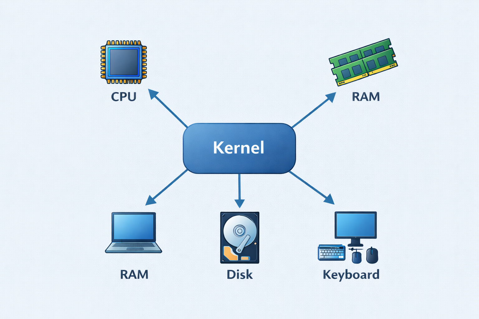 Diagram of multi-user and multi-tasking capabilities in Linux
