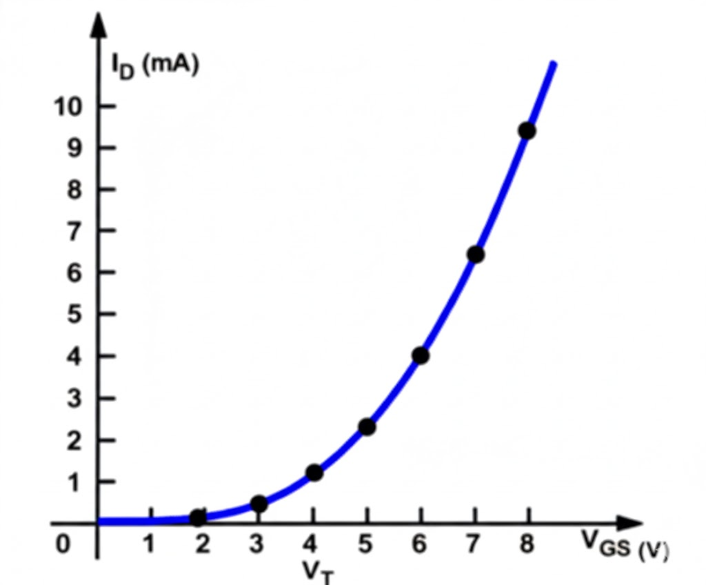 Transfer characteristics of N-MOSFET (ID vs VGS)